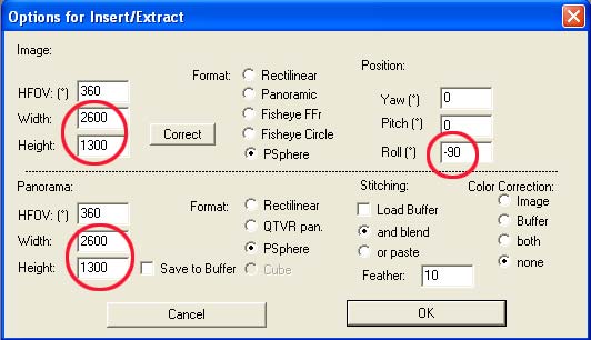Options for Insert/Extract window
